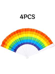 4-Piece Set Of Large Rainbow Folding Hand Fans, Rainbow Folding Fans, Colorful Hand Fans, Rainbow Folding Fans, Rainbow Lgbt Party Decoration Hand Fans - Bright And Portable Accessories Suitable For Pride Events And Outdoor Gatherings - View 7