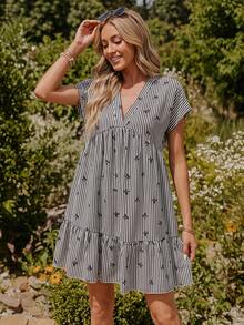 Coeurva Vestido de playa romántico rosa casual de verano para mujer - Blanco y Negro - Ver 9