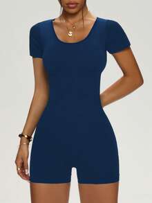 Slayform Slayform Women's Seamless Backless Solid Color Romper For Sports - Navy Blue - View 5