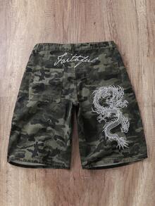 OldRiff Vintage Streetwear Loose Straight Leg Casual Denim Shorts With Embroidery Design, Versatile For Daily Wear In Summer - Army Green - View 2