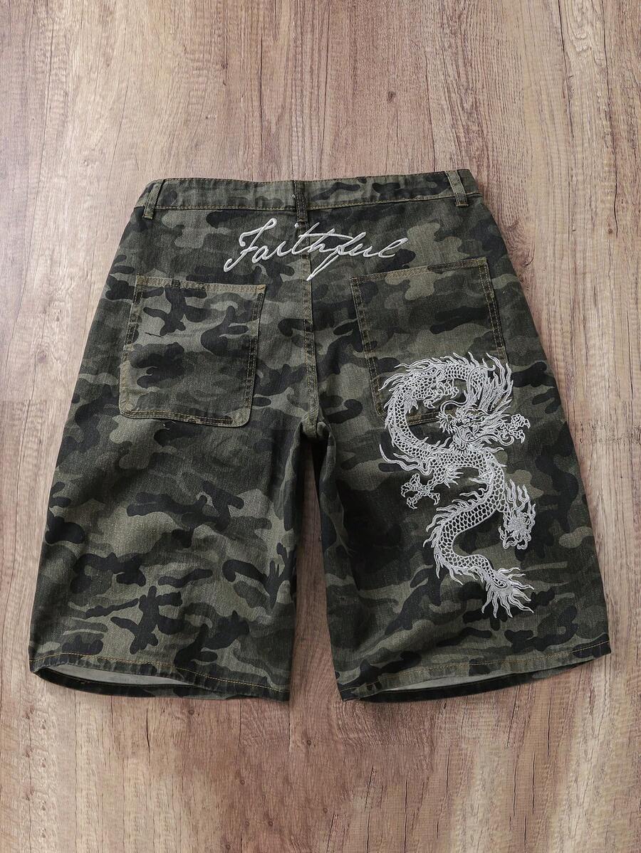 OldRiff Vintage Streetwear Loose Straight Leg Casual Denim Shorts With Embroidery Design, Versatile For Daily Wear In Summer