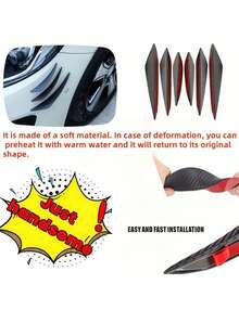 6Pcs Universal Car Front Bumper Deflector Wind Knife, Carbon Fiber Pattern Bumper Splitter Canards, Automotive Exterior Modification Spoiler Trim, Self-Adhesive Aerodynamic Decor Accessories, Fit Most Vehicle Models, Sport Car Styling Upgrade Parts - A - View 3