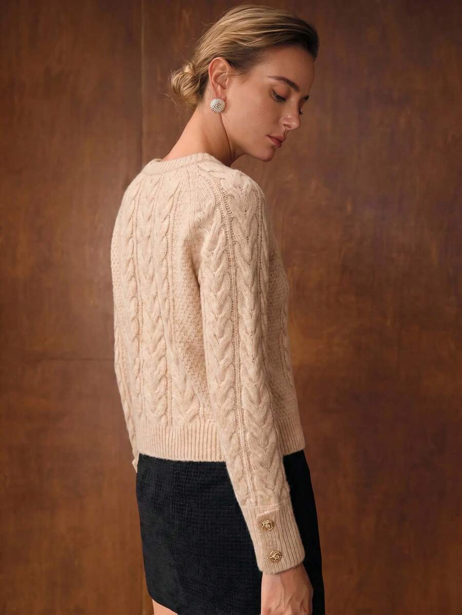 MOTF PREMIUM WOMEN'S AUTUMN/WINTER WOOL BLEND SOLID CABLE KNIT SWEATER - Apricot - View 2