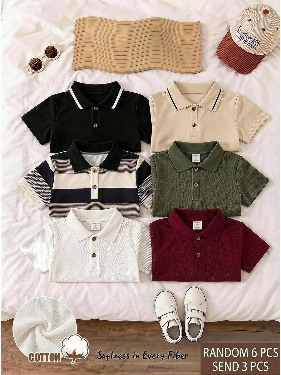 SHEIN 兒童男童休閒3件套 Polo衫 波西米亞風 舒適 開學季 畢業禮服 婚禮生日派對 夏季舒適穿搭 - 彩色 - 查看 1