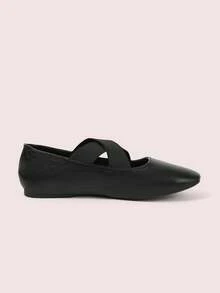 CUCCOO DOLLMOD Women's Shoes, Black, Leather Texture, Simple Elastic Cross Belt, Round Toe Flat Ballet Shoes, Suitable For Daily Travel, Commuting And Leisure Fall Shoes - Black - View 5