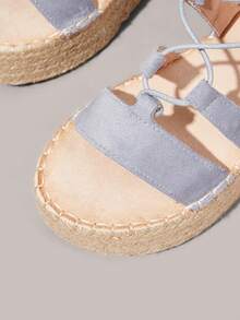 Styleloop Ladies Bohemian Vacation Flannel Lace-Up Hemp Rope Platform Sandals - Gray blue - View 4
