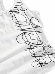 ROMWE Grunge Punk Music Festival Outfit Punk Cross & Slogan Fitted Tank Top & Ultra Low Waist Mini Shorts 2 Pieces Set - White - View 4