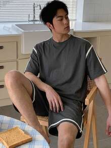 DAZY 男士灰色短袖上衣與短褲家居服套裝 夏季睡衣 - 灰色 - 查看 5