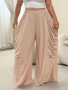NU&NOW Plus Size Women's Loose Fit Elastic Waist Pants With Large Side Pockets Fall - Apricot - View 5