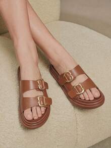 Solecia Women's Spring/Summer Fashion Brown Comfortable Flat -Style Beach Sandals - Brown - View 7