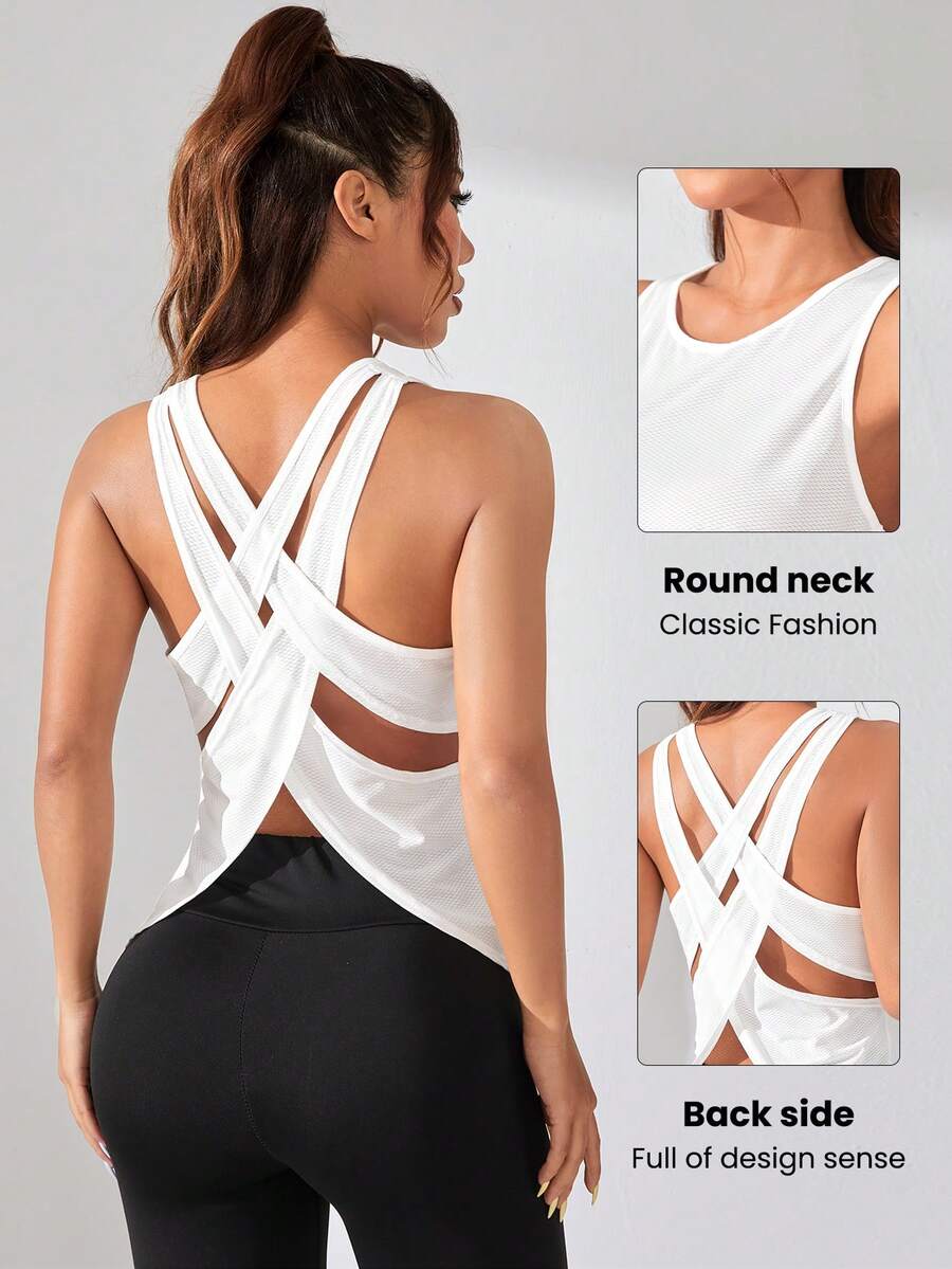 Dewbera Dewbera Solid Racer Back Sports Tank Topworkout Tank Top - White - View 1
