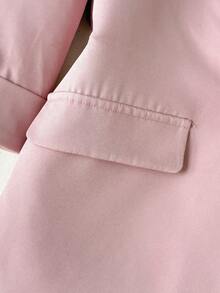 SHEIN Tween女孩純色翻領單扣休閒秋季夾克外套 - 粉色 - 查看 5