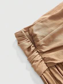 ROMWE Y2K Early Autumn Caramel Color Oversized Waist Cinched Ruched Women's Long Pants - Khaki - View 3