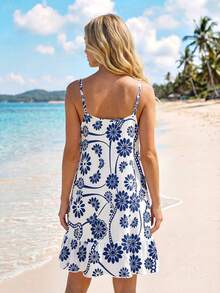 SHEIN LUNE Vestido camisola mini con estampado y volantes en el bajo para mujer - Multicolor - Ver 2