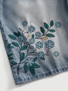 ROMWE MEN Men's World Cup Embroidered Pattern Loose Denim Shorts Brazil - Blue - View 2