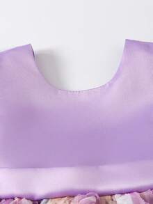 SHEIN Glamorique Kids 女嬰公主洋裝，紫色3D花朵網紗裙，荷葉袖，大蝴蝶結背部設計，生日派對、婚禮節日禮服、舞會洋裝、畢業洋裝、夏季洋裝 - 紫色 - 查看 7