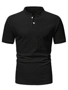Manfinity CasualCool 男士夏季紋理短袖休閒 Polo 衫 - 黑色 - 查看 5
