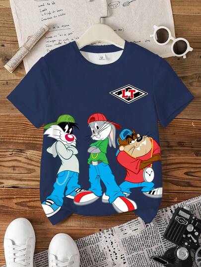 LOONEY TUNES X SHEIN Tween Boy Crew Neck Short Sleeve Casual T-Shirt