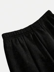 SHEIN Tween Girl 休閒日常時尚短版短袖上衣與長褲套裝 - 深灰色 - 查看 5
