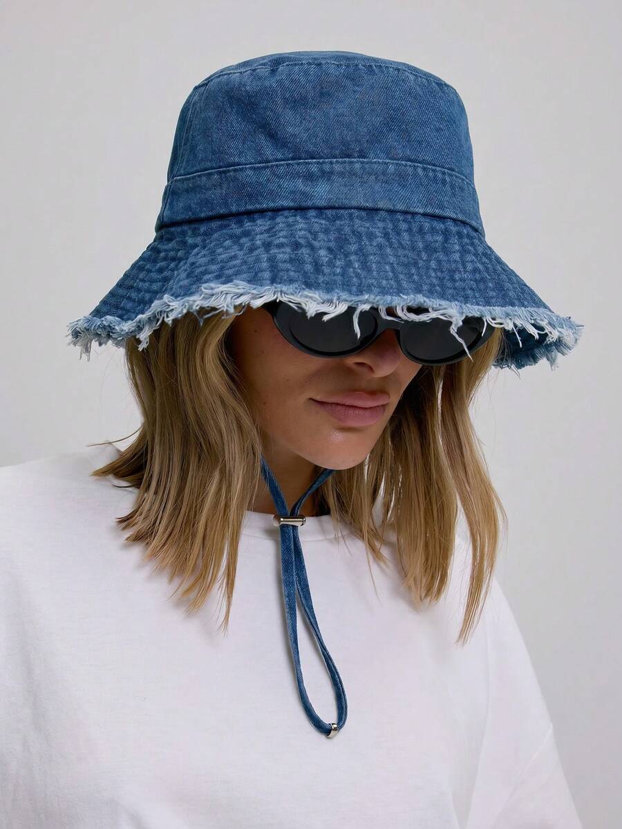 MUSERA Frayed Edge Tie String Bucket Hat Cool For Festival - cowboy - View 1