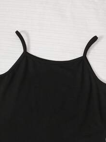 SHEIN 青少年女孩純色黑色T恤套裝，萬聖節秋季風格，開學穿搭 - 黑色 - 查看 12