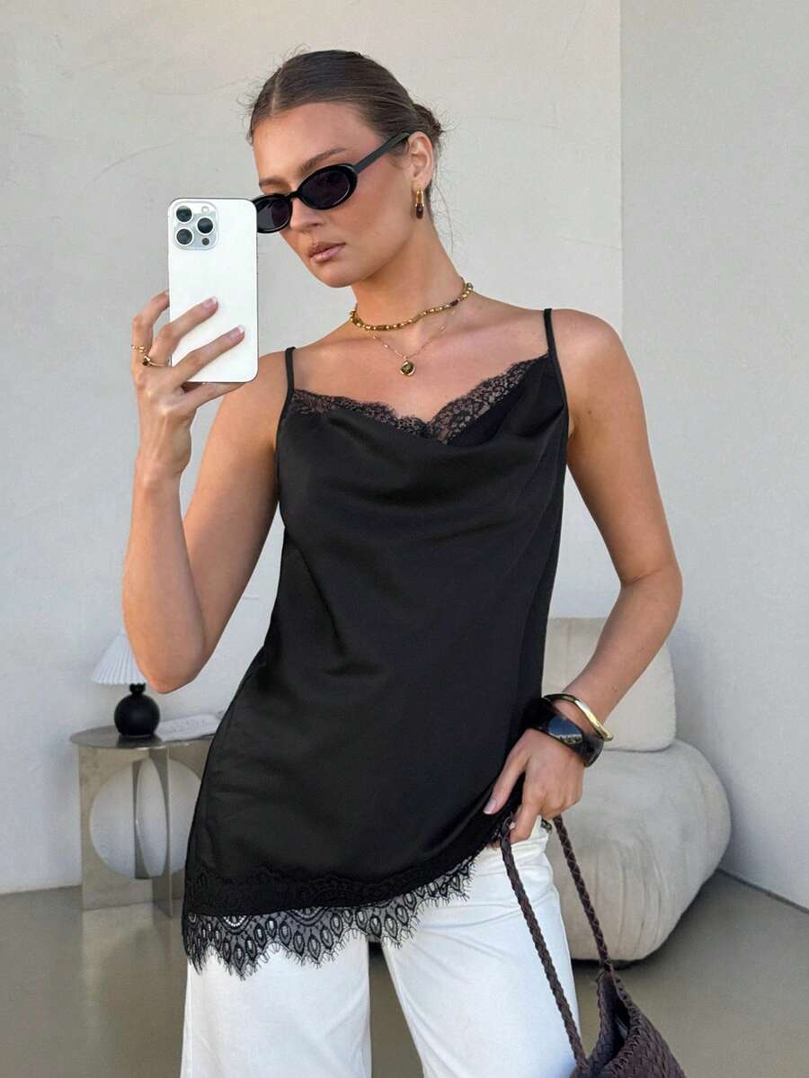 Lavishia Women's Sexy Backless Ruffle Collar Lace Patchwork Blouse, Elegant For Party Brunch Date Night Night Out, Commute And Vacation Black Summer - Black - View 1