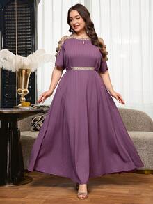 Reflora Plus Size Fashion Cinched Waist Rhinestone Embellished Off-Shoulder Dress - Multicolor - View 4