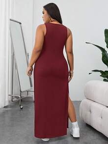 Shapeblank Conjunto de 2 piezas de top sin mangas y shorts de unicolor minimalista talla grande - Burdeos - Ver 2