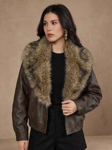 DAZY Women's Fashion Cotton Padded Coat With Buttons And Pockets, Long Sleeve - Coffee Brown - View 5