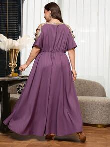 Reflora Plus Size Fashion Cinched Waist Rhinestone Embellished Off-Shoulder Dress - Multicolor - View 2