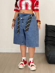 Jeanoix Y2K Loose Fit Traditional Plus Size Denim Jeans, Vintage American Leopard Print, Music Festival, School Birthday, Daily Wear Travel Blue Summer - Dark Wash - View 3