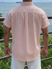DAZY Men's Pink Striped Short Sleeve Shirt, Summer - Multicolor - View 2