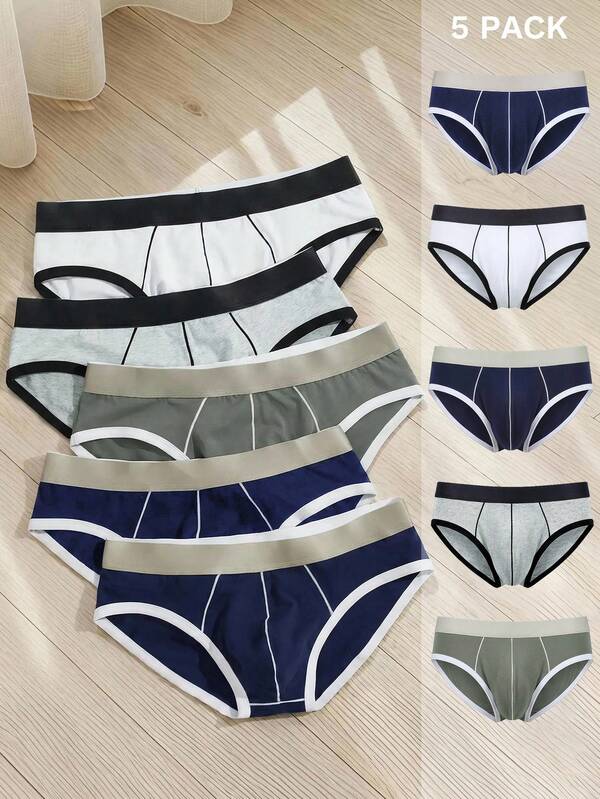 SHEIN Men's Colorblock Casual Underwear 5-Pack