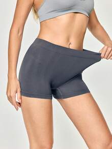 SHEIN 女款極簡純色無縫塑形安全短褲 - 深灰色 - 查看 5