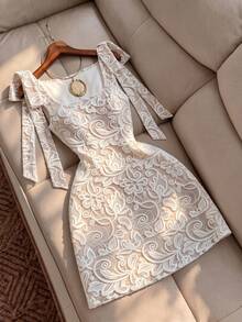 SHEIN Raffinéa Vestido de moda con estampado de encaje y cuello cuadrado - Albaricoque - Ver 6