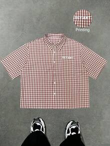 Manfinity Roghcode Men's Letter Plaid Pattern Short Sleeve Single-Breasted Casual Shirt - Multicolor - View 7