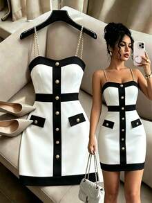 Selianne Women's Colorblock Casual Party Strappy Dress - White - View 1