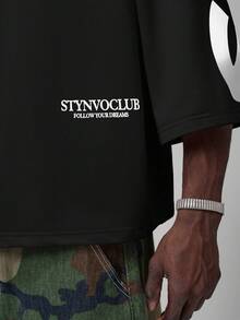 STYNVO 男士大尺碼字母印花休閒日常穿搭T恤 - 黑色 - 查看 4