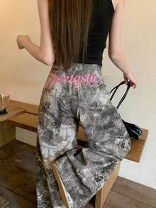 DAZY Women's Street Style All-Over Print Korean Style Denim Jeans Cute Tops - Coffee Brown - View 8