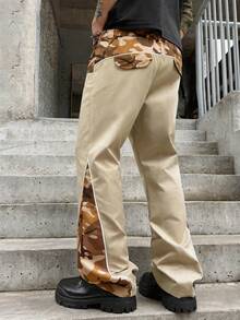 Manfinity Roghcode Style de rue jeune pour hommes, article multifonctionnel INS : pantalon long pour hommes avec design de motif camouflage patchwork divisé, convient pour le port de rue, le quotidien décontracté, les sorties du week-end, les festivals de musique, les fêtes et autres occasions sociales pour les jeunes. Ce pantalon est un article polyvalent essentiel dans la garde-robe des hommes, ce qui en fait un cadeau parfait pour un petit ami ou un mari. - Kaki - Voir 2