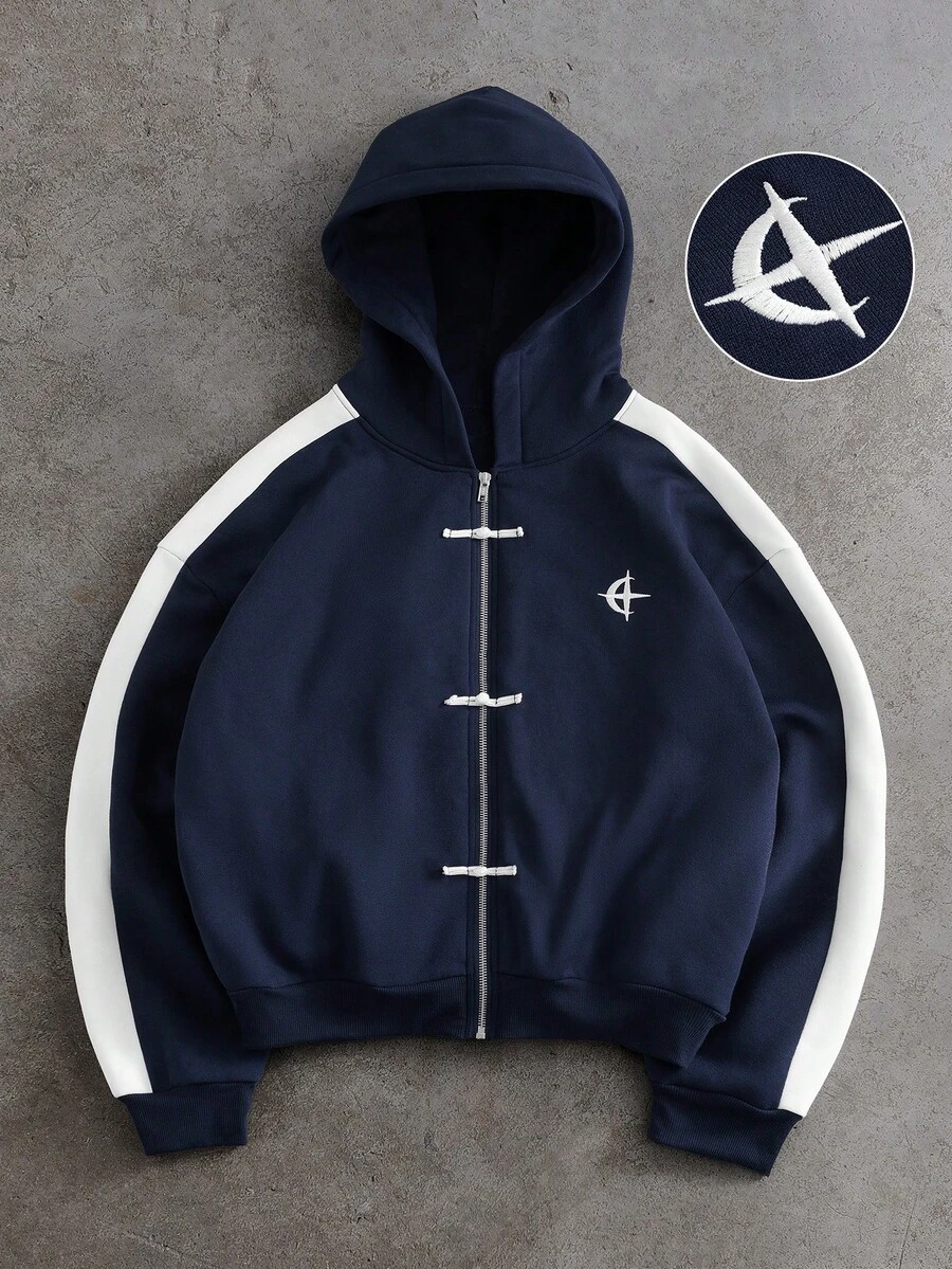 PAVTROS 男士時尚刺繡拉鍊長袖連帽衫 - 彩色 - 查看 1