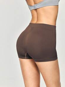SHEIN Shorts de moldeadores sin costuras de unicolor simple - Café integral - Ver 2