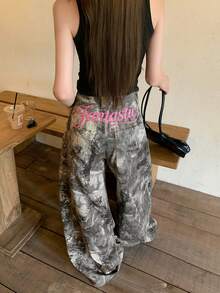 DAZY Women's Street Style All-Over Print Korean Style Denim Jeans Cute Tops - Coffee Brown - View 5