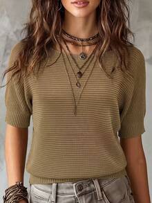 Balvessa Damen Grobstrick Pullover mit Cut-outs, locker geschnitten, , Drop-Shoulder, verkürzter Länge - Kaffeebraun - Übersicht 1
