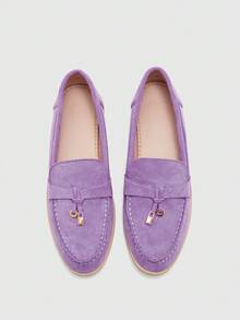 CUCCOO BIZCHIC 女款方頭紫色麂皮舒適通勤平底樂福鞋，適合戶外度假、購物、上班與日常穿搭，百搭款 - 薰衣草紫 - 查看 1