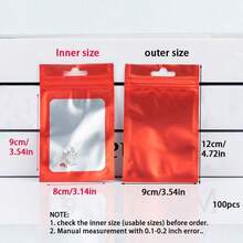 50pcs Pink Packaging Bags, Clear Display Bags For Hanging Accessories, Self-Sealing Bags For Cables, Cosmetics, Holographic Packaging Bags - red - View 7