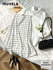 SHEIN x Luisa Sonza Muvela Damen Mittellanges Rock mit Pailletten und Polka Punkten, vielseitiger Vintage Akademischer Stil, geeignet für verschiedene Anlässe: Abschluss, Büro, formelle Veranstaltungen, eleganter urbaner Pendlerverkehr, Casual, romantischer 90er Jahre Retro, Partykleid, vielseitiger Basicrock, einfach, Hochzeitsgast, Brautjungfer, Gastgeberin, Ausflug, sozial, Date, Party, Konzert, Abschlussfeier, Brunch, Teezeremonie, Flughafen - Schwarz und Weiss - Übersicht 6