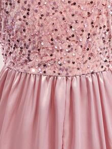 Gaun Satin Patchwork Payet Mewah untuk Musim Pernikahan, Model Satu Bahu dengan Potongan Cami, Bagian Depan Pendek dan Belakang Panjang, Bagian Belakang Pendek, Gaun untuk Pesta Prom, Pertunjukan, Pesta Ulang Tahun, Perjamuan, dan Semua Musim. - Berwarna merah muda - View 8