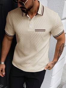Manfinity CasualCool 男士夏季休閒高爾夫 Polo 衫，短袖通勤老錢風，復古 Y2K 街頭風，適合日常休閒、戶外活動與辦公正式場合 - 卡其色 - 查看 3