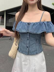 DAZY Women's Denim Camisole Top, Suitable For Spring And Summer - Blue - View 7